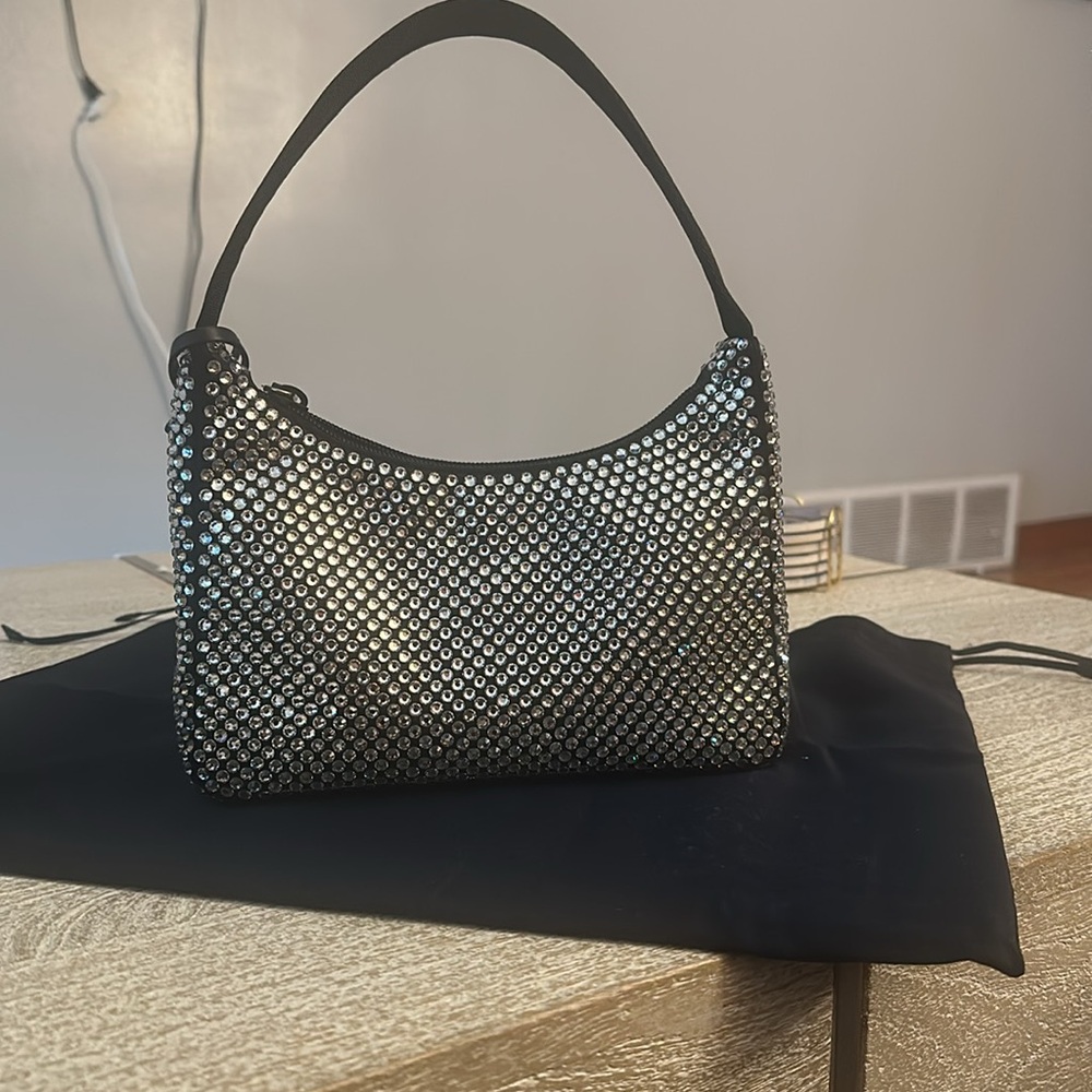 Prada Re-Edition 2000 Black Satin Mini Bag w/ Crystals - Picture 9 of 13